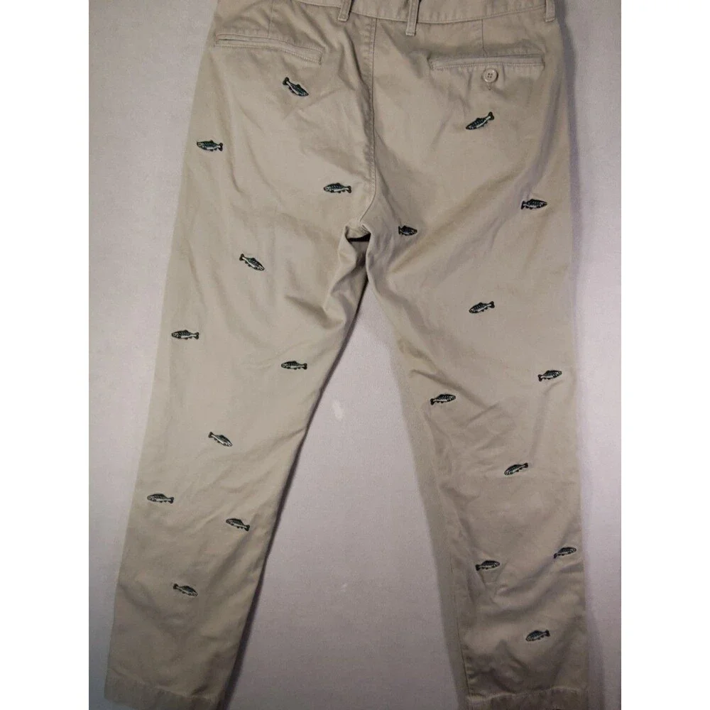J.Crew The Sutton Chinos Mens 32x32 Khaki Embroidered Fish All Over Trousers